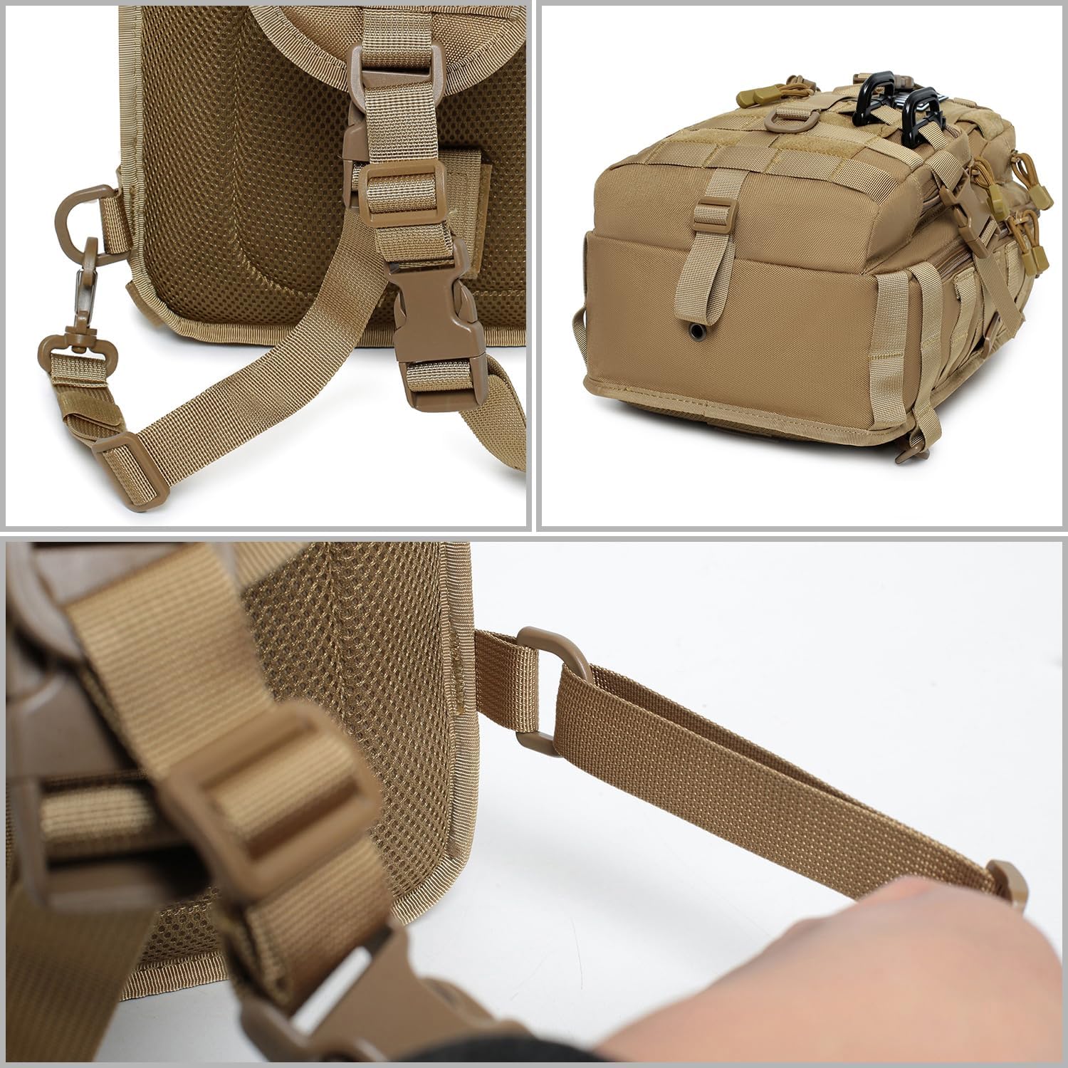 Tactical Sling Bag Backpack Military Rover Shoulder Sling Pack EDC Molle Assault Range Bag Crossbody Chest Pack (Coyote) - Image 7