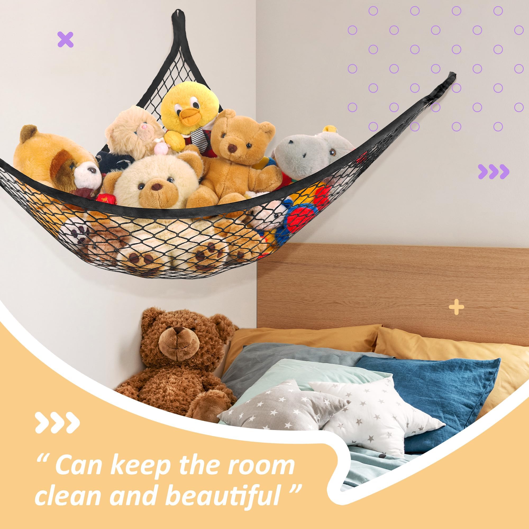 Lazebox Hamaca de red de animales de peluche para juguetes de peluche, hamaca de animales de peluche para decoración de habitación de niños, ideas para organizar la colección de rellenos, fácil de