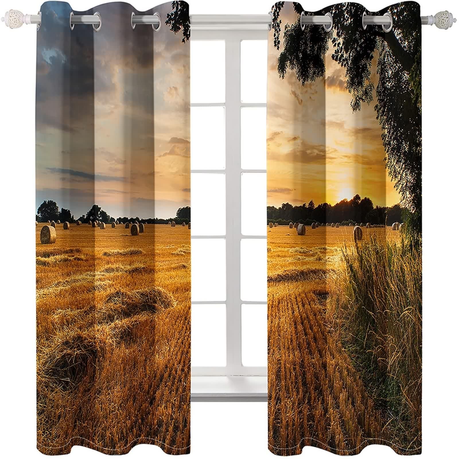 Rideau Orange Anniversaire, Rideaux Fenetre Polyester Rizière Décoration 214L x 244H CM Lot de 2