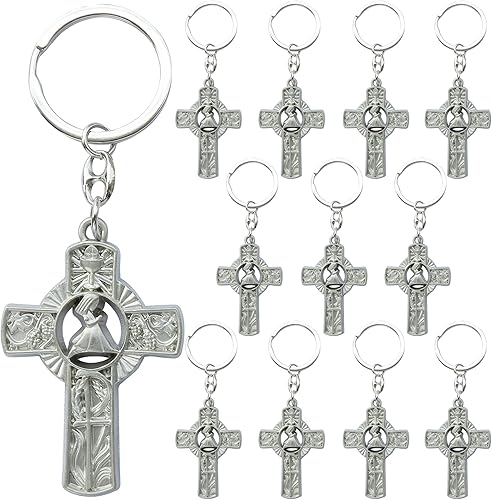 Llavero de primera comunión para niña (12 piezas) Recuerdos de Primera Comunión Niña/Cruz Llavero Regalo para invitados, plateado