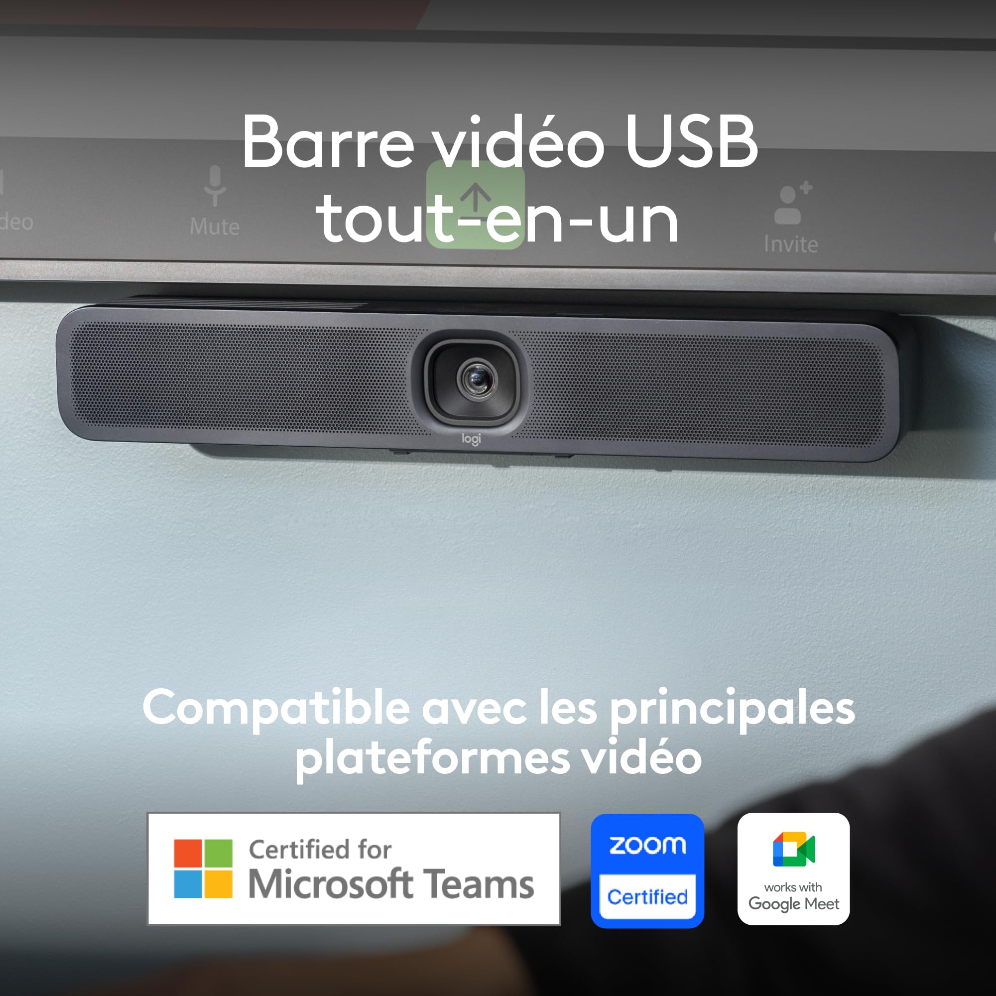 Logitech MeetUp 2 Caméra USB tout-en-un pour salle de conférence, barre vidéo compacte avec IA, compatible Microsoft Teams, Zoom Rooms, Google Meet