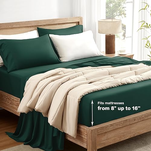 Miniatura 4 de Andency Sábanas de bambú tamaño matrimonial, 100% derivado de viscosa, juego de sábanas refrescantes tamaño matrimonial, bolsillo profundo de hasta