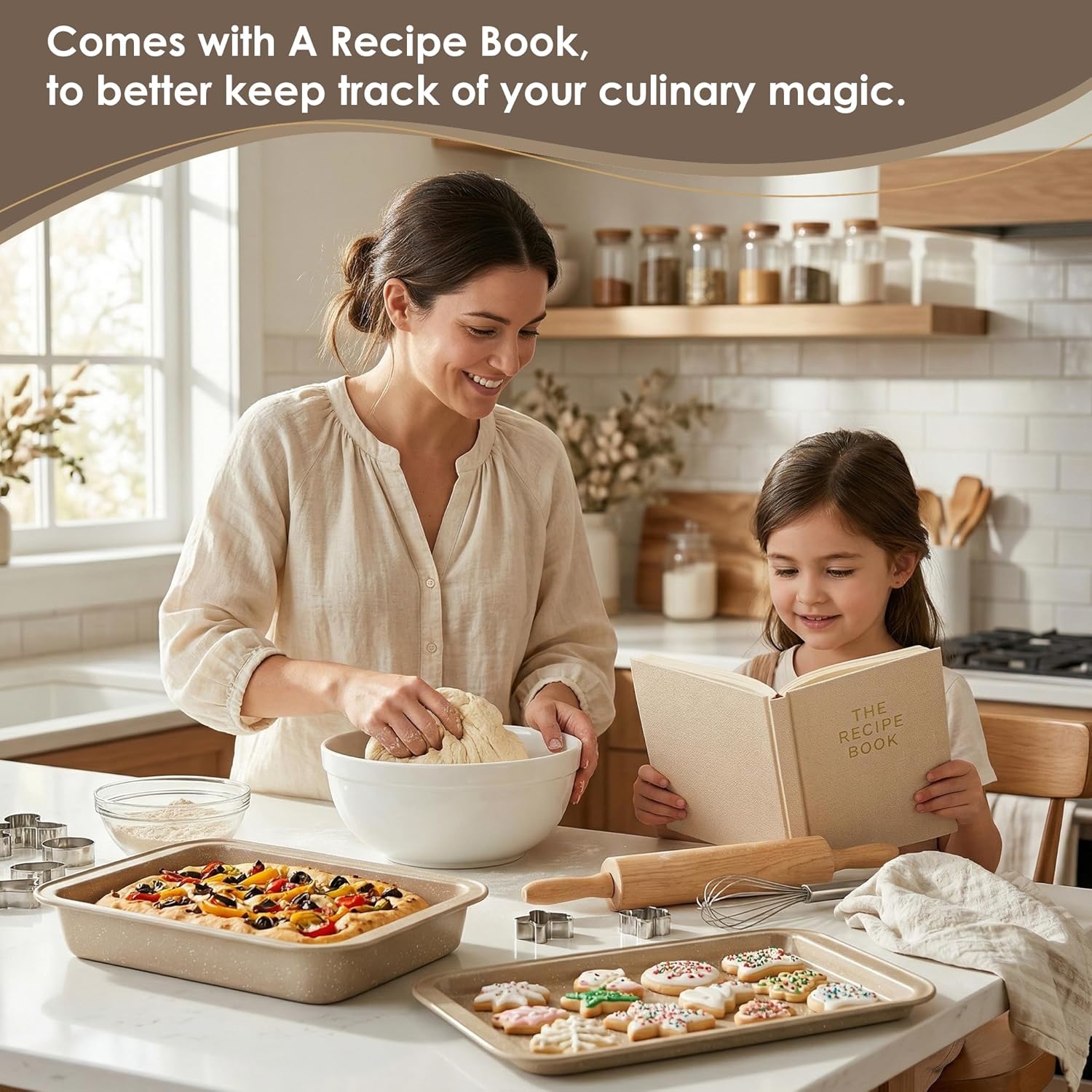 11 Piece Baking Set | Nonstick & Non Toxic Bakeware Sets Baking Pans Set | Carbon Steel Baking Supplies Include Notebook, Cookie Sheets, Roasting Pan, Muffin Pan, Cake Pan, Pizza Pan, Loaf Pan