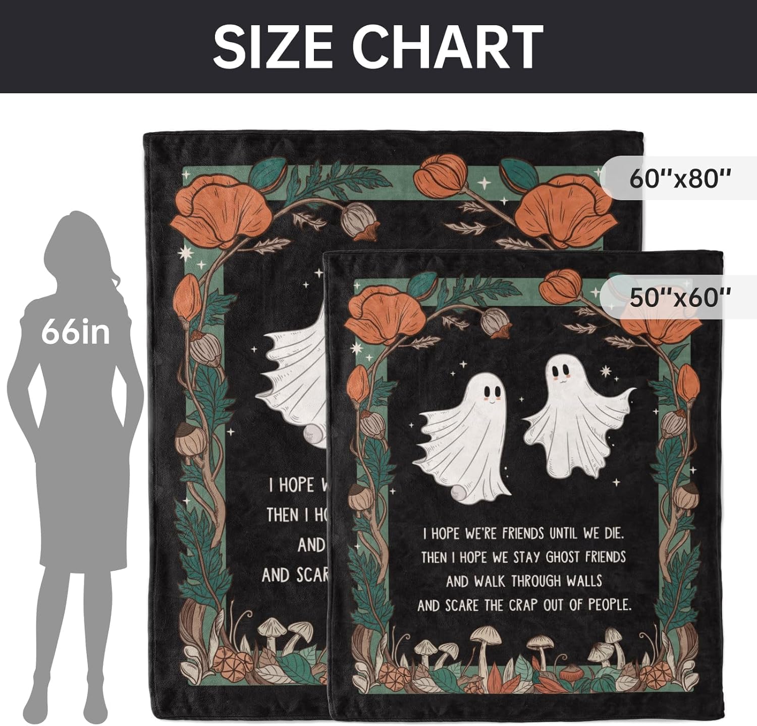 SteadStyle Friend Gifts for Women, Funny Gifts for Best Friend, Birthday Gifts for Women Bestie BFF Friendship, Valentine's Mother's Day Halloween Christmas Ghost Friends Soft Flannel Blanket 60"x80" - Image 7