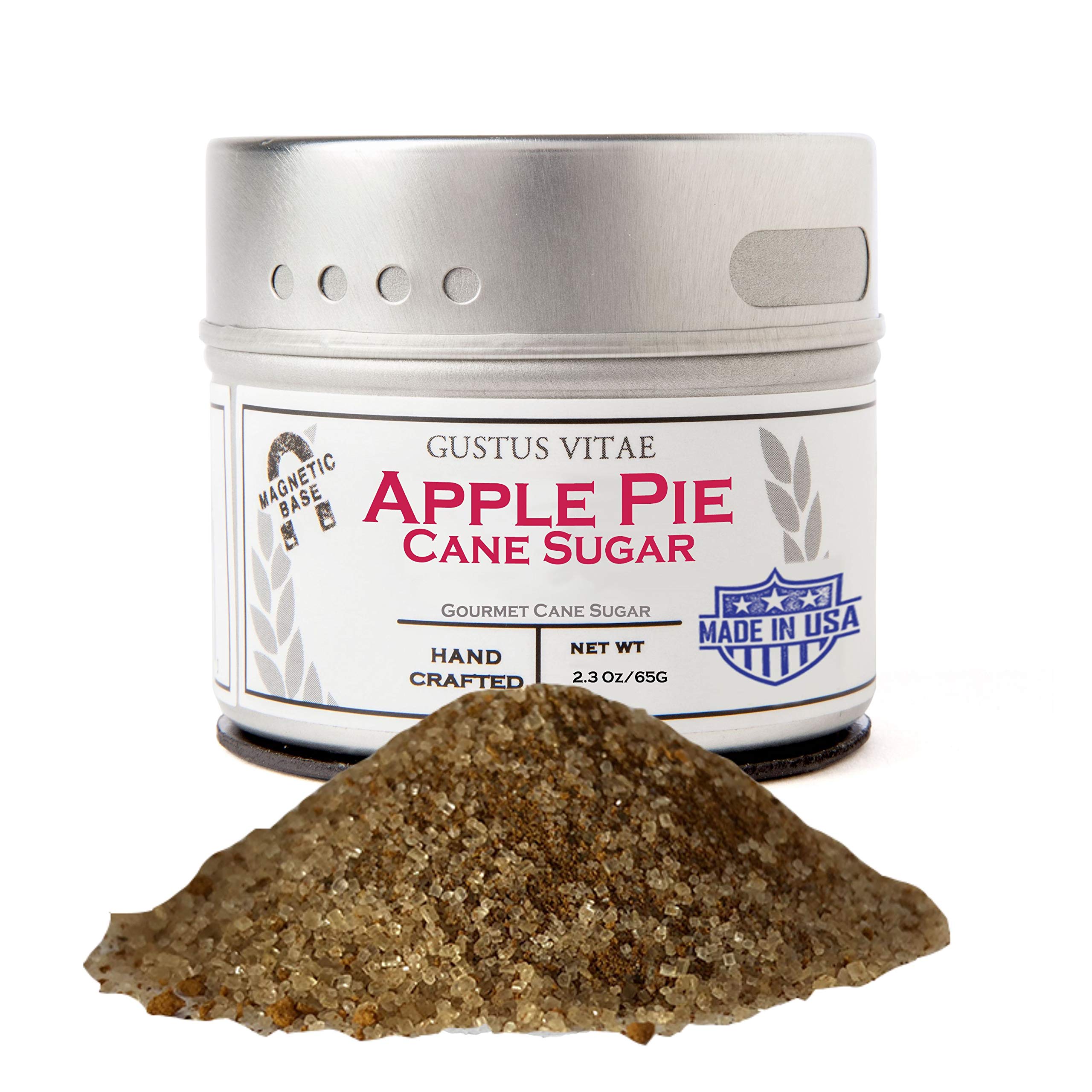 Apple Pie Cane Sugar | Artisanal Infused Sugar |1:1 Replacement For Cane Sugar | All Natural, Non GMO | Gourmet Sweetener | Hand Made, Small Batch | GLP-1 Friendly | Made in USA | Magnetic Tin | Gustus Vitae | #81