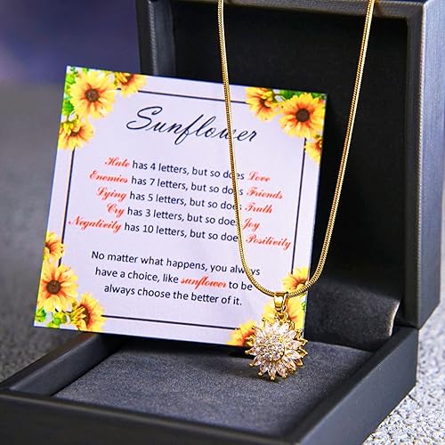 Miniatura 2 de You are My Sunshine Necklace, 18K Gold Plated Spinning Sunflower Pendant with Cubic Zirconia Stones for Women Graduation Necklace Gift Special