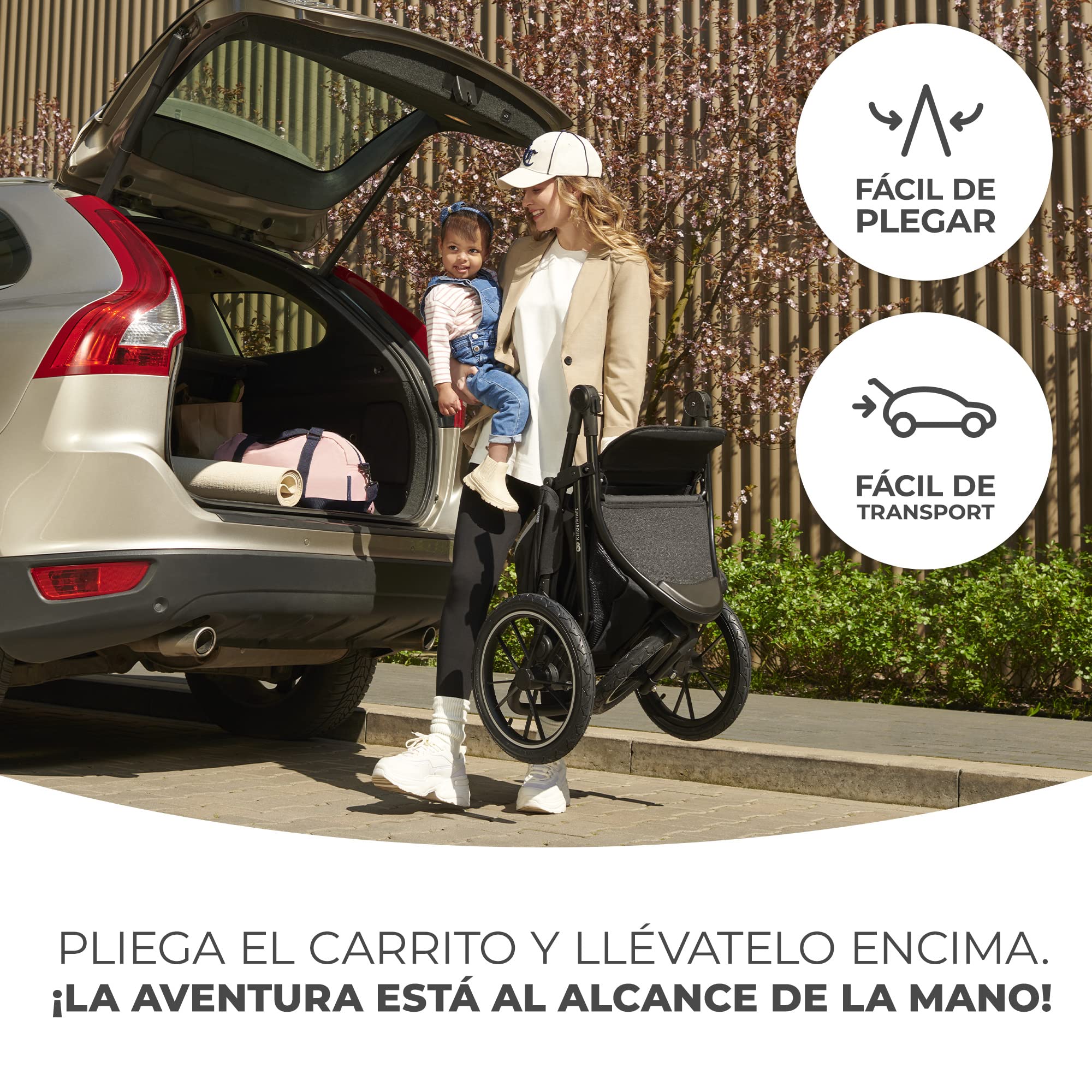 Kinderkraft HELSI, Jogger, Silla de Paseo, Para Bebés, 3 Ruedas, Para cada Terreno, Desde el Nacimiento hasta 22 Kg, Rueads Neumaticas, Off Road, Cesta Grande, Negro