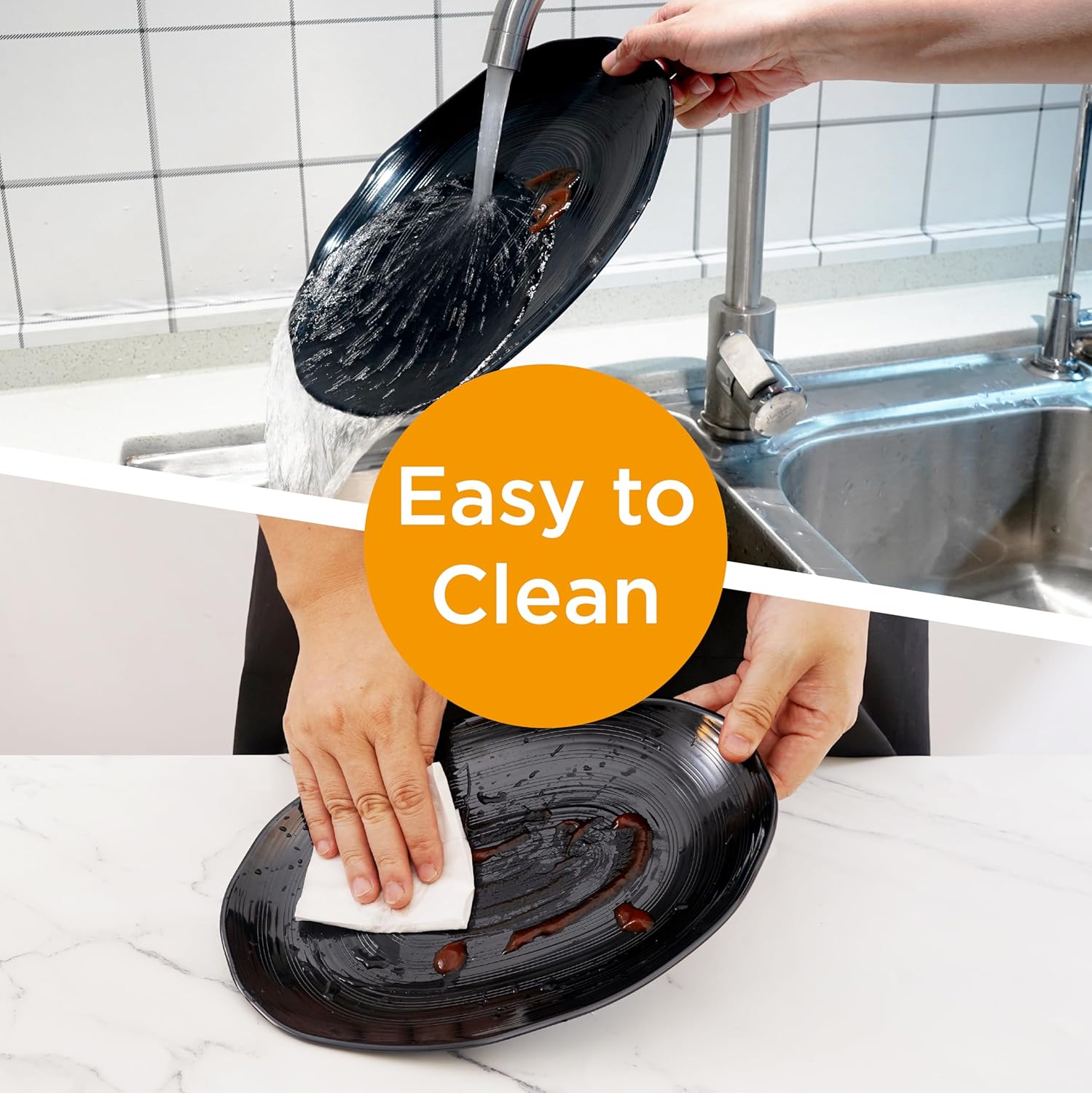 TP 10" Serving Platters Set of 4, Oval Melamine Serving Trays for Appetizers Desserts Pasta Snacks Sushi, Unbreakable Plates for Dinner and Party, Black - Image 7