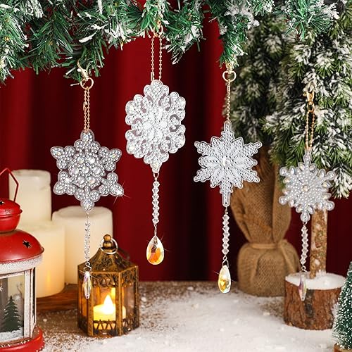 Miniatura 6 de 4 piezas 5D 9.7 x 3 pulgadas, kit de pintura de diamante de Navidad, taladro de punta, pintura de diamante, campanillas de viento de cristal de