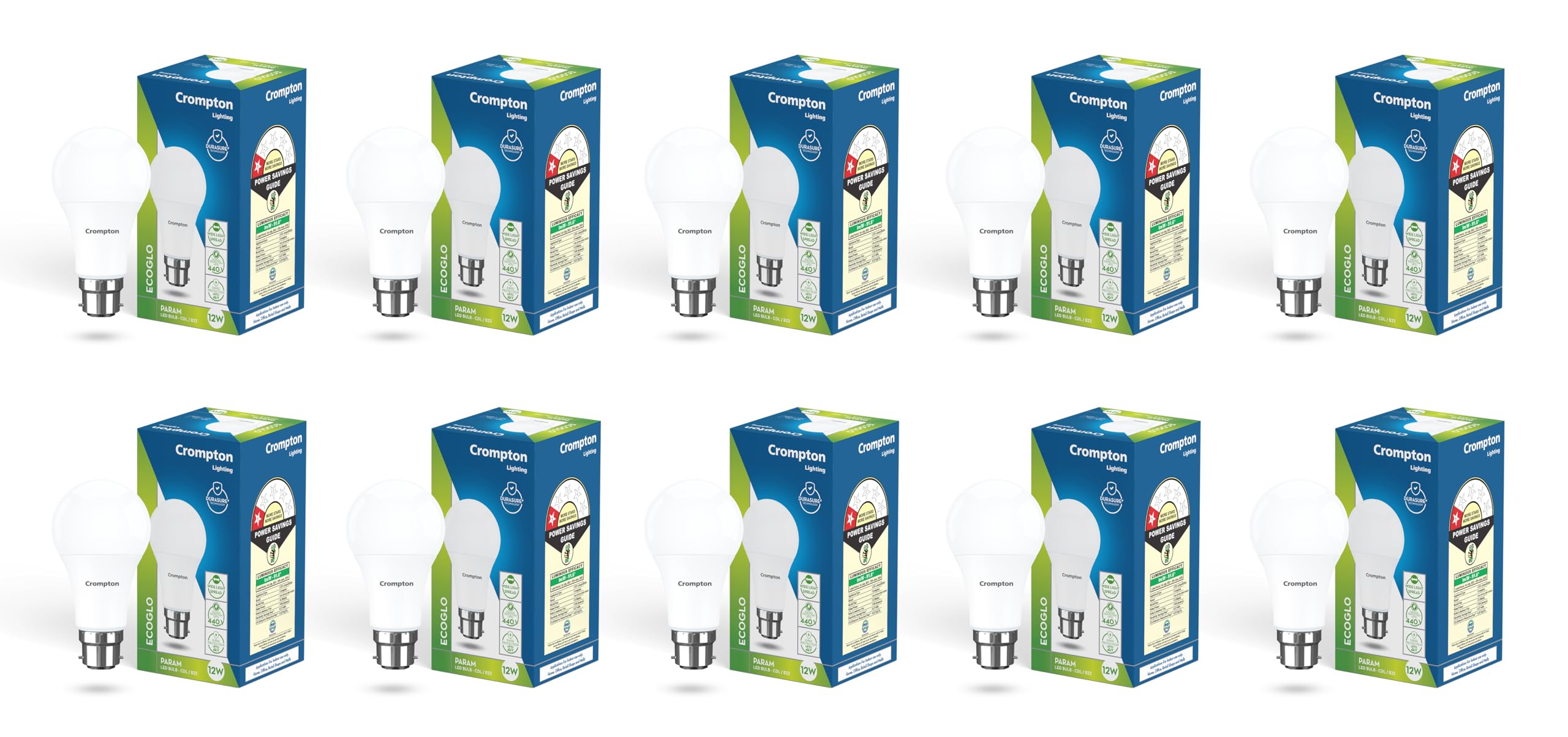 Crompton Param LED Bulb | 12W | Cool Day Light | B22 Base | 180 Degree Coverage | 4kV Surge Protection | 440V High Voltage Protection | Pack of 10-image-31