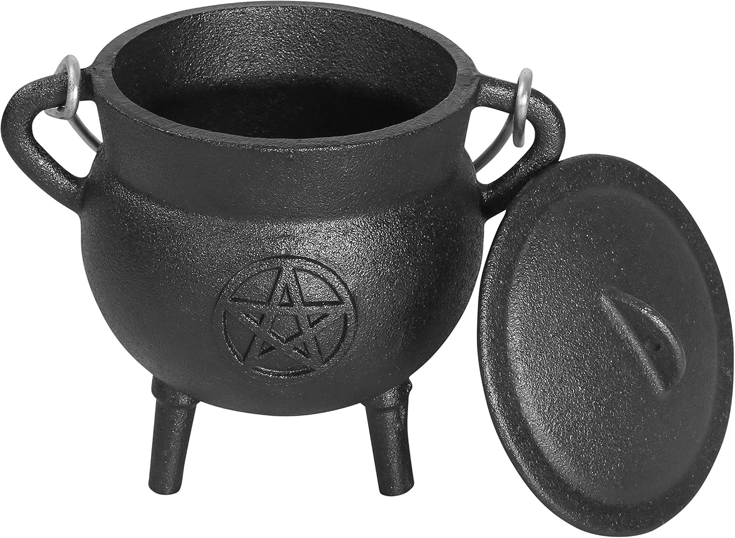 Cauldron -5.25 Inch Pentagram Pentacle Cast Iron Cauldron with Lid and Handle - Perfect Incense Smudge Kit Sage Holder Altar Ritual Burning Holder