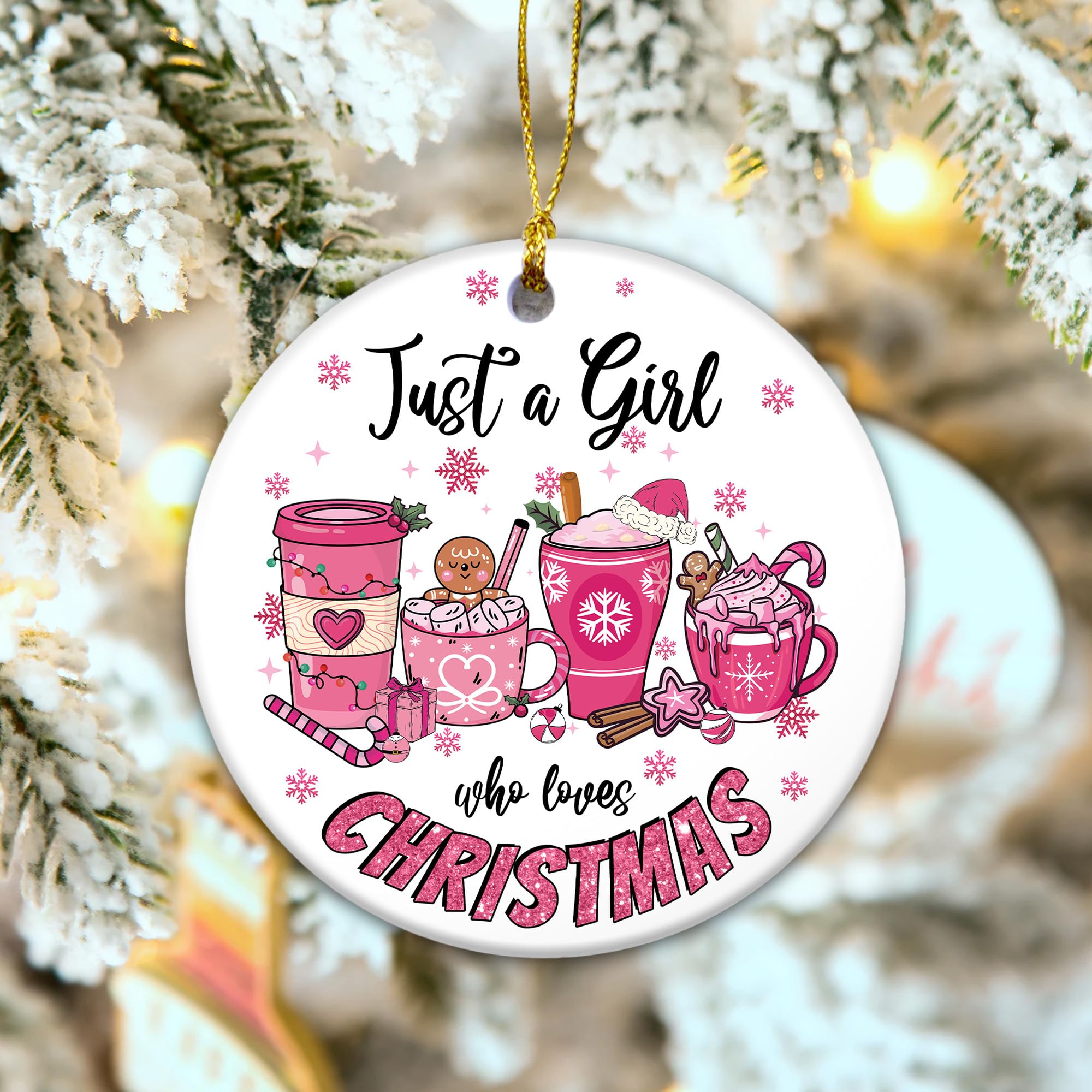 Just A Girl Who Loves Christmas Ornament 2024, Lovers Xmas Gift, Ceramic Ornament for Friends (Girl Love Christmas)