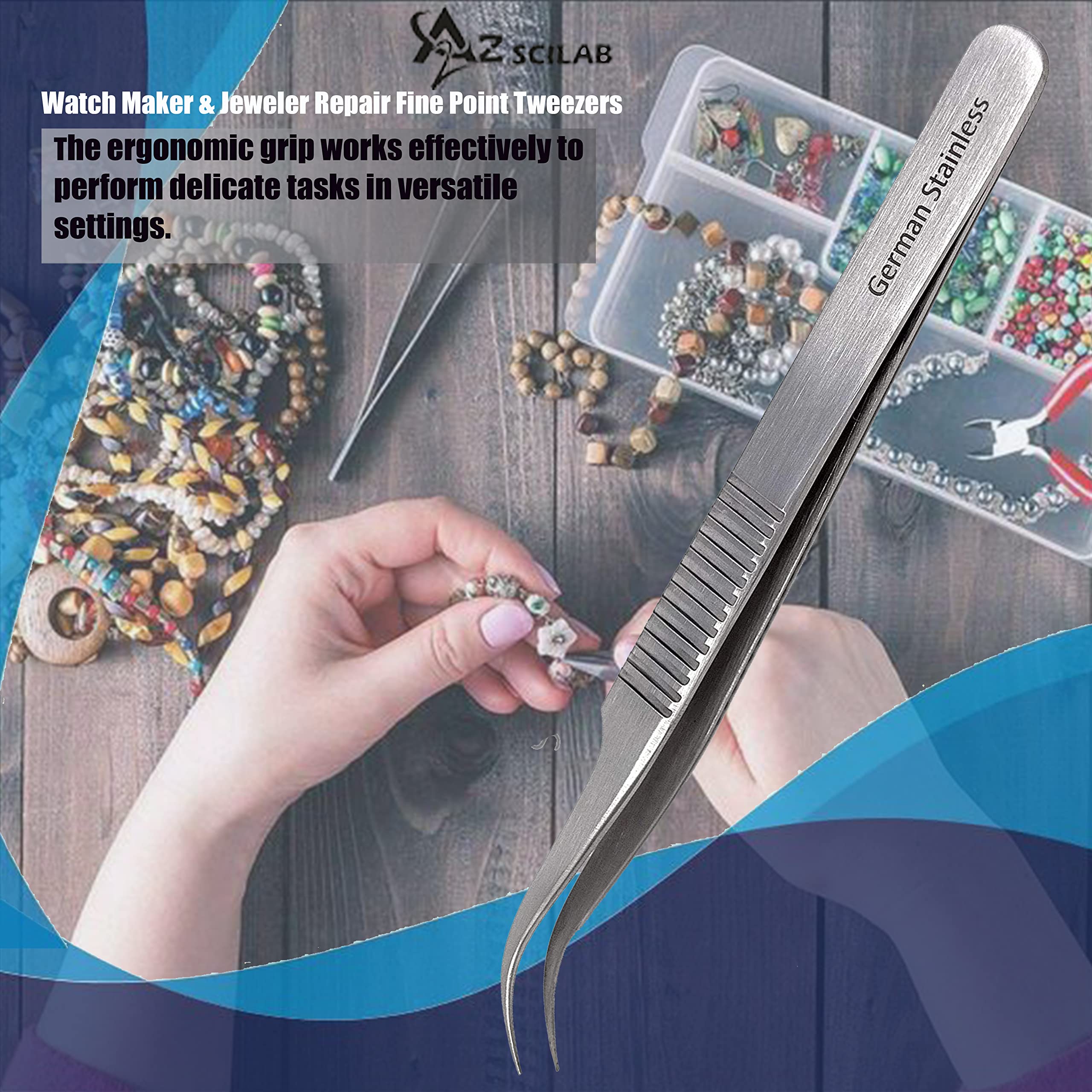 A2Z- High Precision Strong Curved Thin Tip Precision Jewelry Making Tweezer-4.5