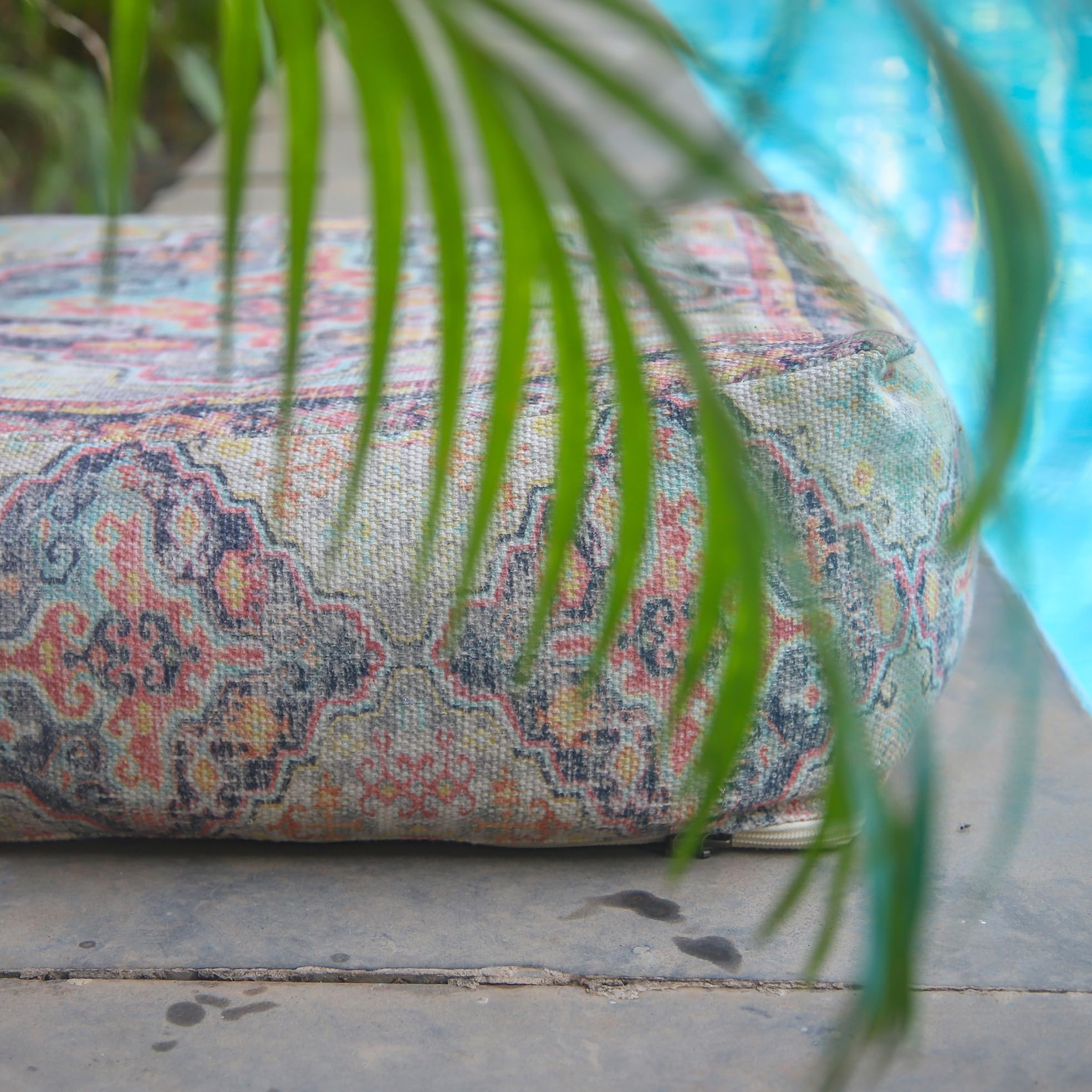 Mandala Life ART Puf Otomano para Exterior - Solo Funda - 60x20cm - Poliéster - Mueble Cojín de Suelo Bohemio Marroquí Boho Chic
