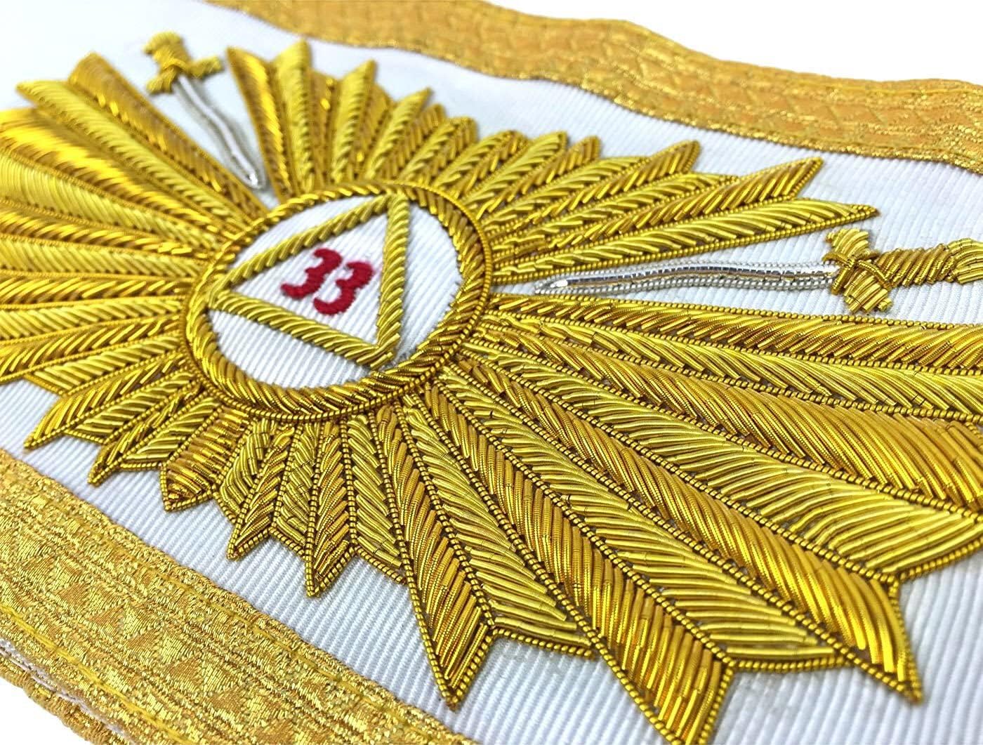 BRICKS MASONS 33rd Degree Sash - Gold Fringe & White Ribbon