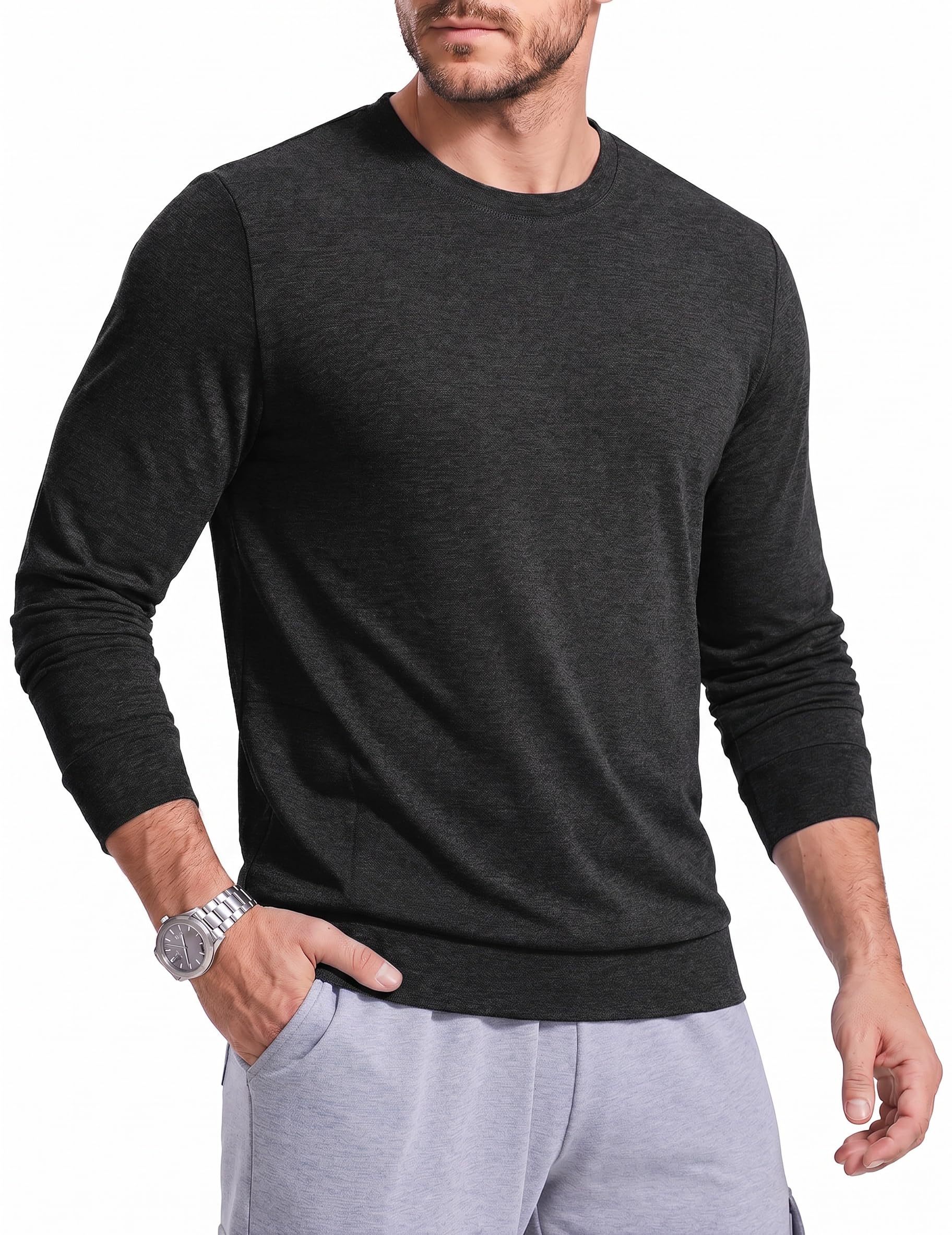 PINSPARK Sweatshirt Herren Basic Ohne Kapuze Pullover Rundhals Langarmshirt Leichter Sport Shirt Loose Fit Pulli Freizeit Sweater