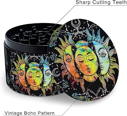 Miniatura 2 de Molinillo bohemio de 2.5 pulgadas, molinillo de especias grande (patrón de sol y luna)