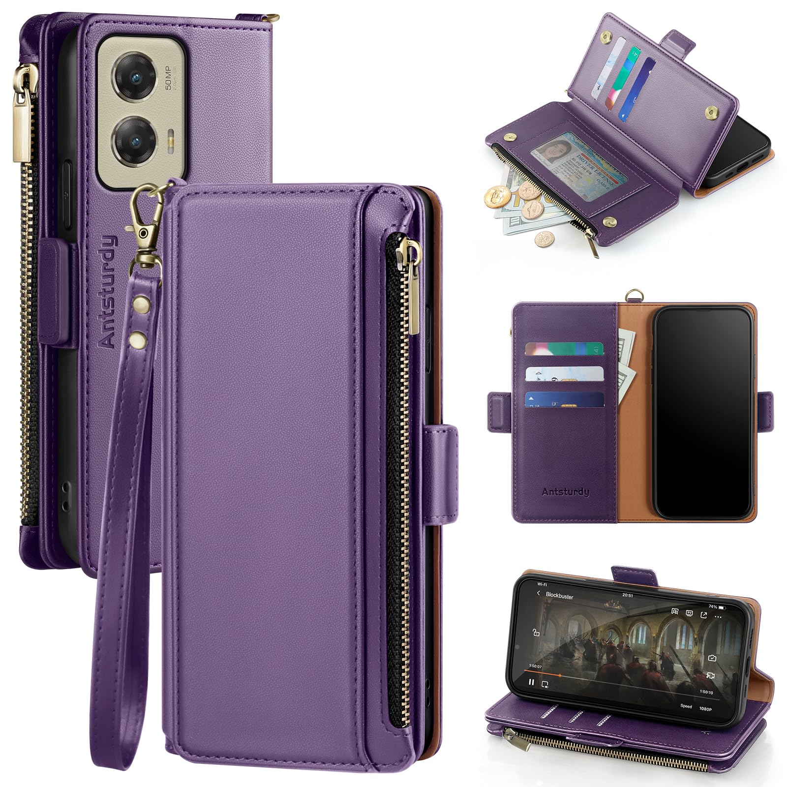 Antsturdy Compatible with Motorola Moto G Stylus 5G 2024 Wallet Case with Card Holder,Women Men PU Leather Flip Protective Phone Case RFID Blocking
