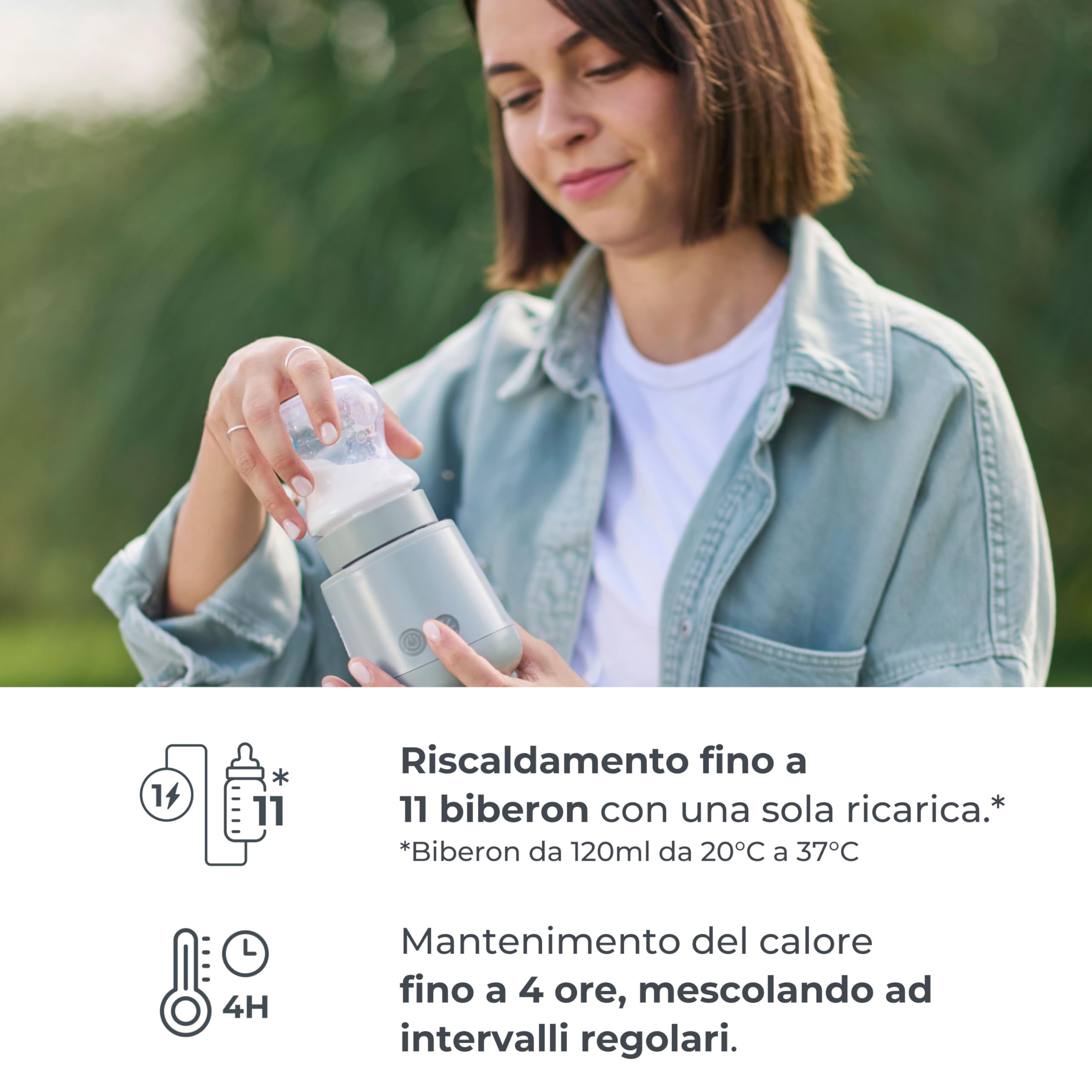 Nuvita 1164 Mix70 - Calentador de botellas portátil con función mezcladora, 5 temperaturas hasta 70 °C, universal con 6 adaptadores incluidos, batería recargable, pantalla LED, sin BPA