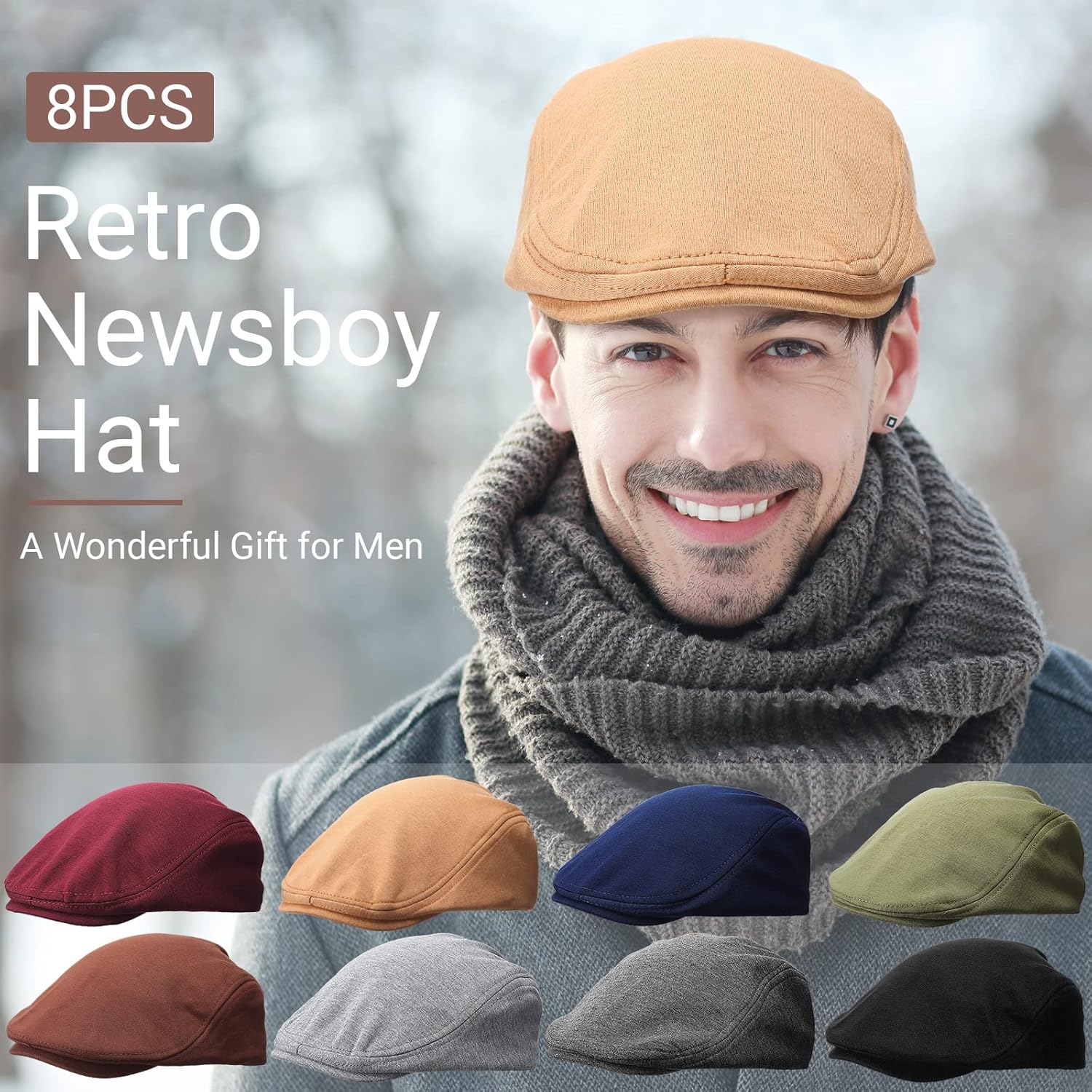 JaGely 8 Pcs Newsboy Flat Caps for Men Breathable Cabbie Driving Hunting Hats Classic Newsboy Hats for Men Father Gifts - Image 6
