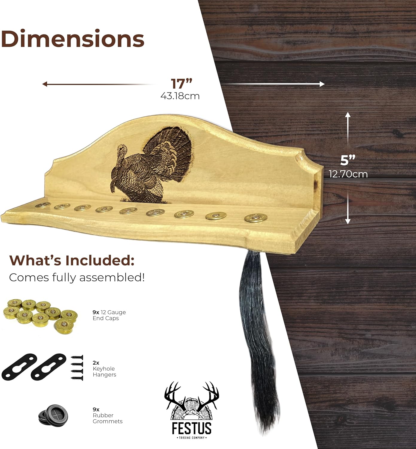 Turkey Beard Display & Mount Kit – Premium Rustic Turkey Fan and Beard Mount Plaque, Ideal for Home, Office, & Dining Room Decor, Perfect for Nature Enthusiasts(9 Beards)