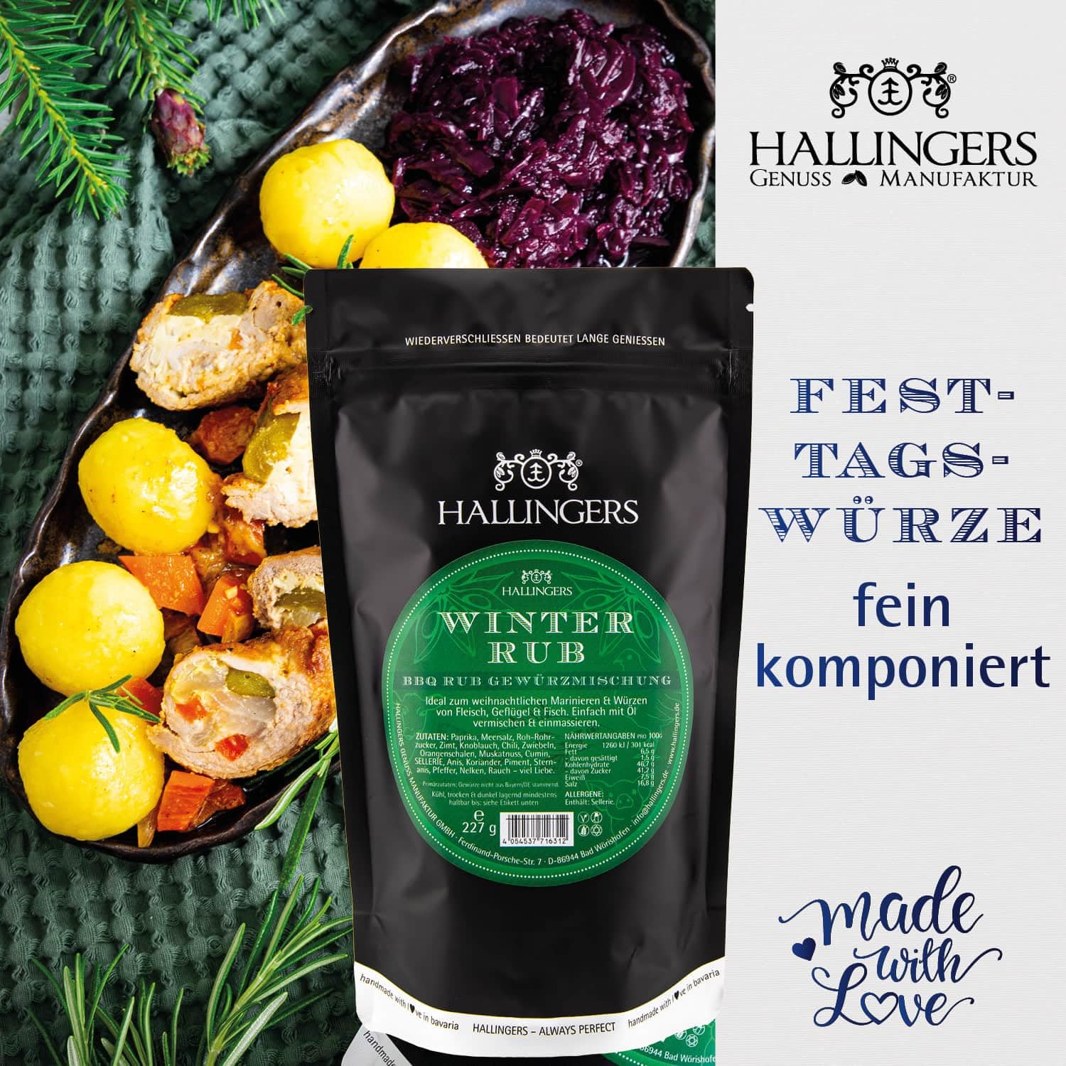 Hallingers Genuss Manufaktur Feinkost Weihnachts-Geschenk-Set - XXL-Geschenkkorb "Frohe Weihnachten" große Selektion Pralinen, Pasta, Lebkuchen, Nougat, Duftkerze, Tee & mehr, Weihnachten für Frauen