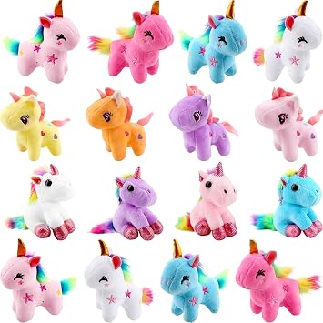 16 Pack Mini Stuffed Unicorn Animal Toys Small Rainbow Stuffed Unicorn Animal Toys Bulk for Christmas Easter Wedding Birthday Goodie Bag Stuffer Party Favors Gift