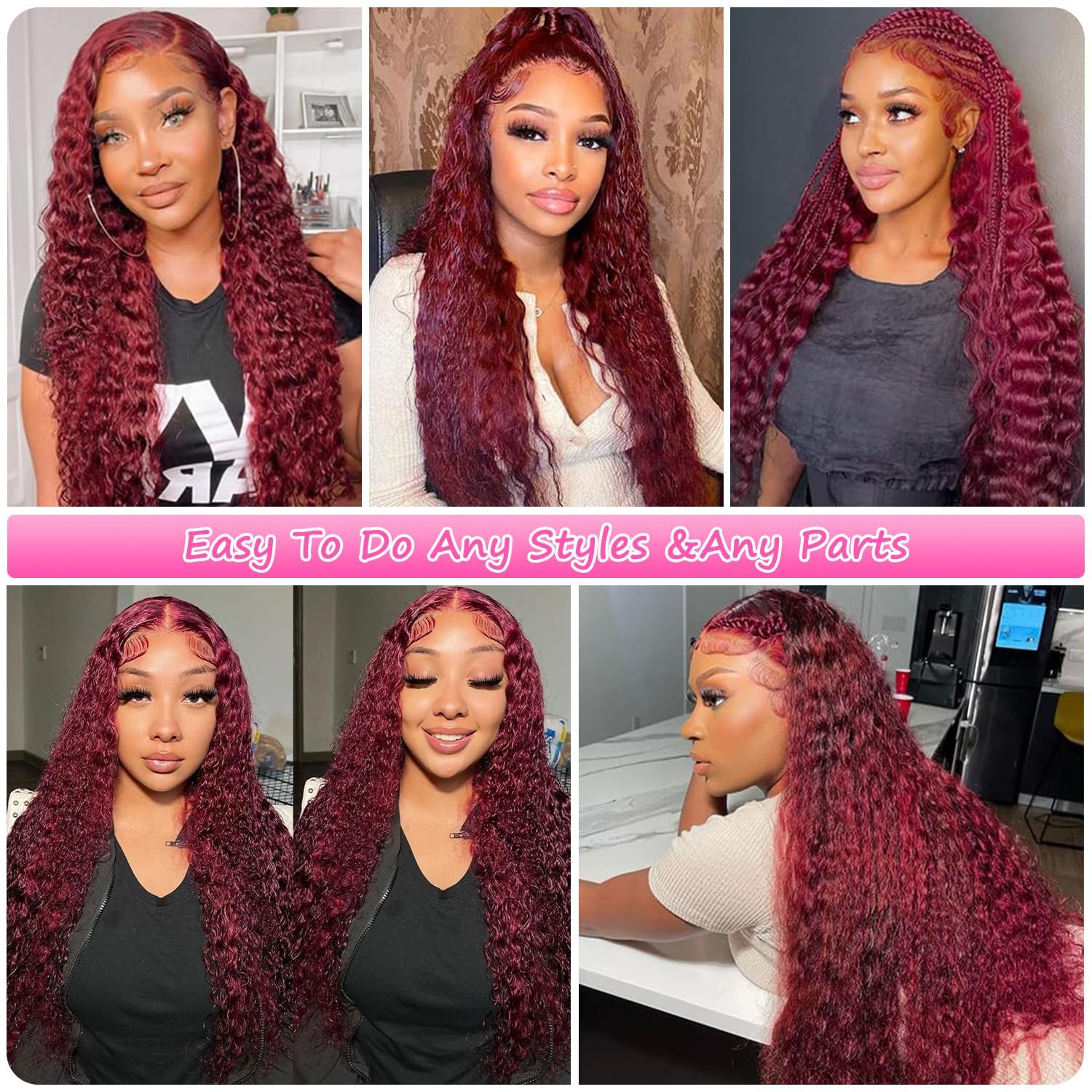 99j Burgundy Wig Human Hair 13x6 Deep Wave Lace Front Wigs Human Hair 180 Density Red Colored Wigs Human Hair for Black Women Burgundy Deep Curly Lace Frontal Wigs (30 Inch)