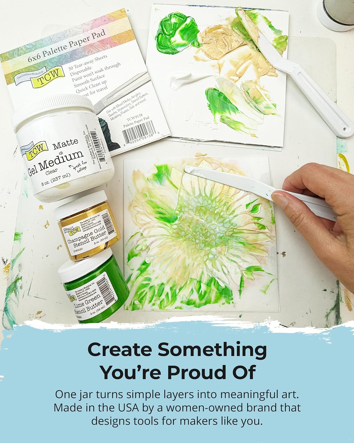The Crafter's Workshop Matte Gel Medium for Acrylic Paint - Dimensional Clear Texture Paste for Stenciling & Mixed Media Art - Boutique Quality, 8 oz Jar