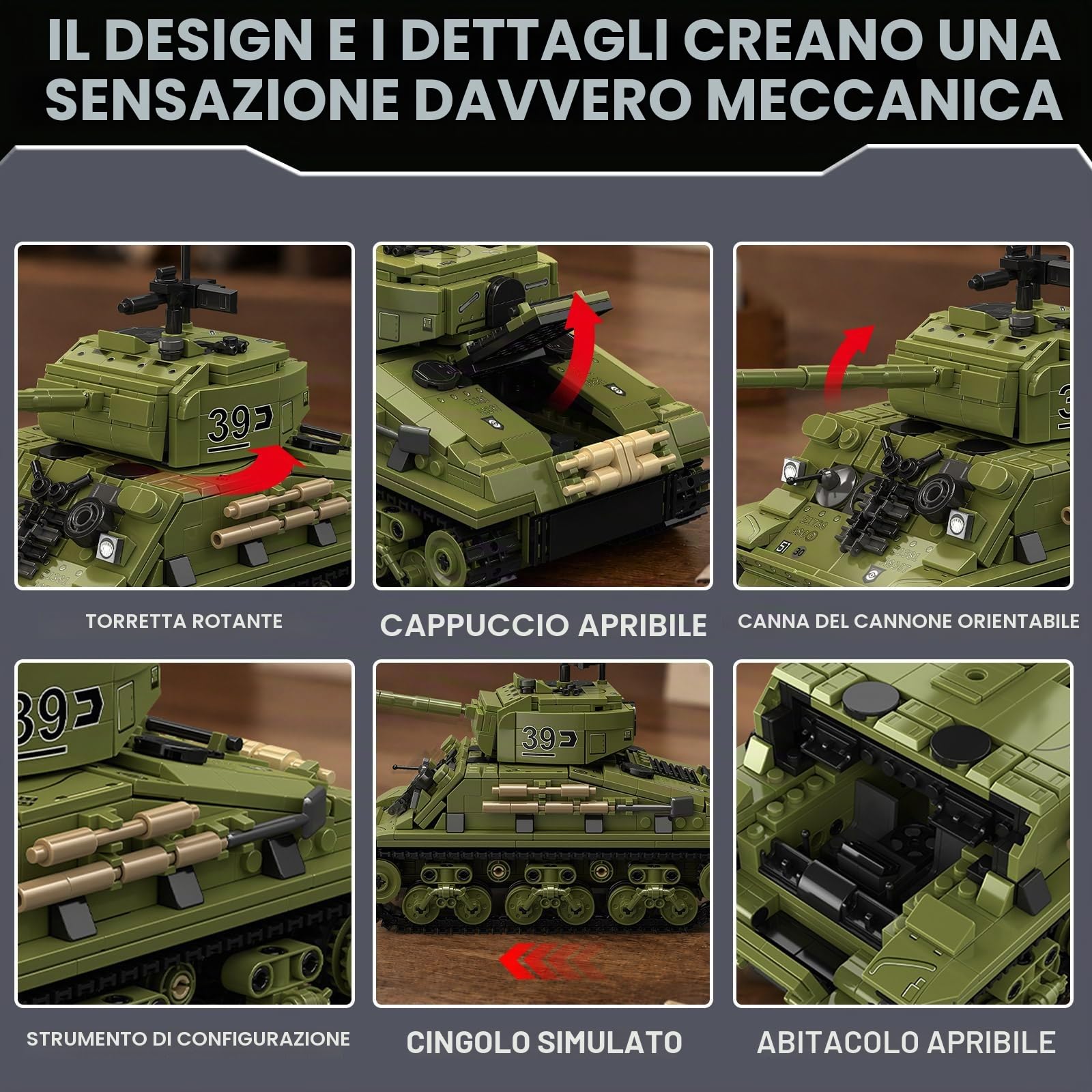 TYCOLE Set di Mattoncini per Carro Armato Sherman da 991 Pezzi, Modello Militare da Collezione della Seconda Guerra Mondiale da Costruire ed Esporre, Regali di Compleanno e Vacanze per Adulti, Ragazzi
