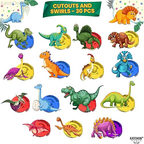 Miniatura 2 de KatchOn, Decoraciones de espirales colgantes de dinosaurio, preencordadas, paquete de 42  Decoraciones de fiesta de dinosaurios  Decoraciones del