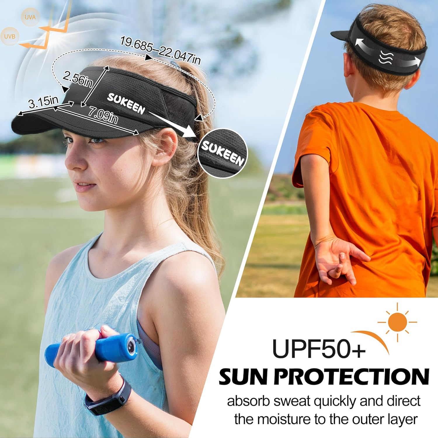 Sukeen Kids Sun Visor Hats for Girls Boys,Lightweight Sports Hat UPF50+ Sun Hat Cooling Headwear Visor for Running Outdoors - Image 5