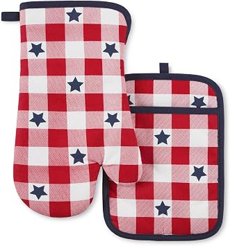 Martha Stewart Americana Star Gingham Oven Mitt & Pot Holder