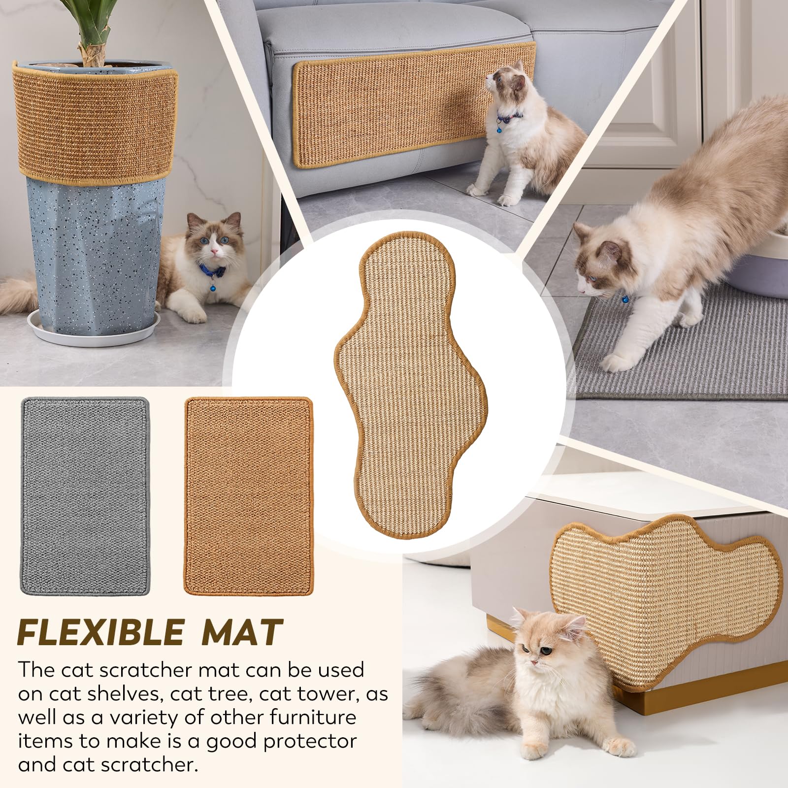 Tapete rascador para gatos con cintas adhesivas de velcro, 23.6 x 15.7 pulgadas, alfombra rascadora de sisal para gatos de interior, rascador horizontal para postes rascadores y protección de
