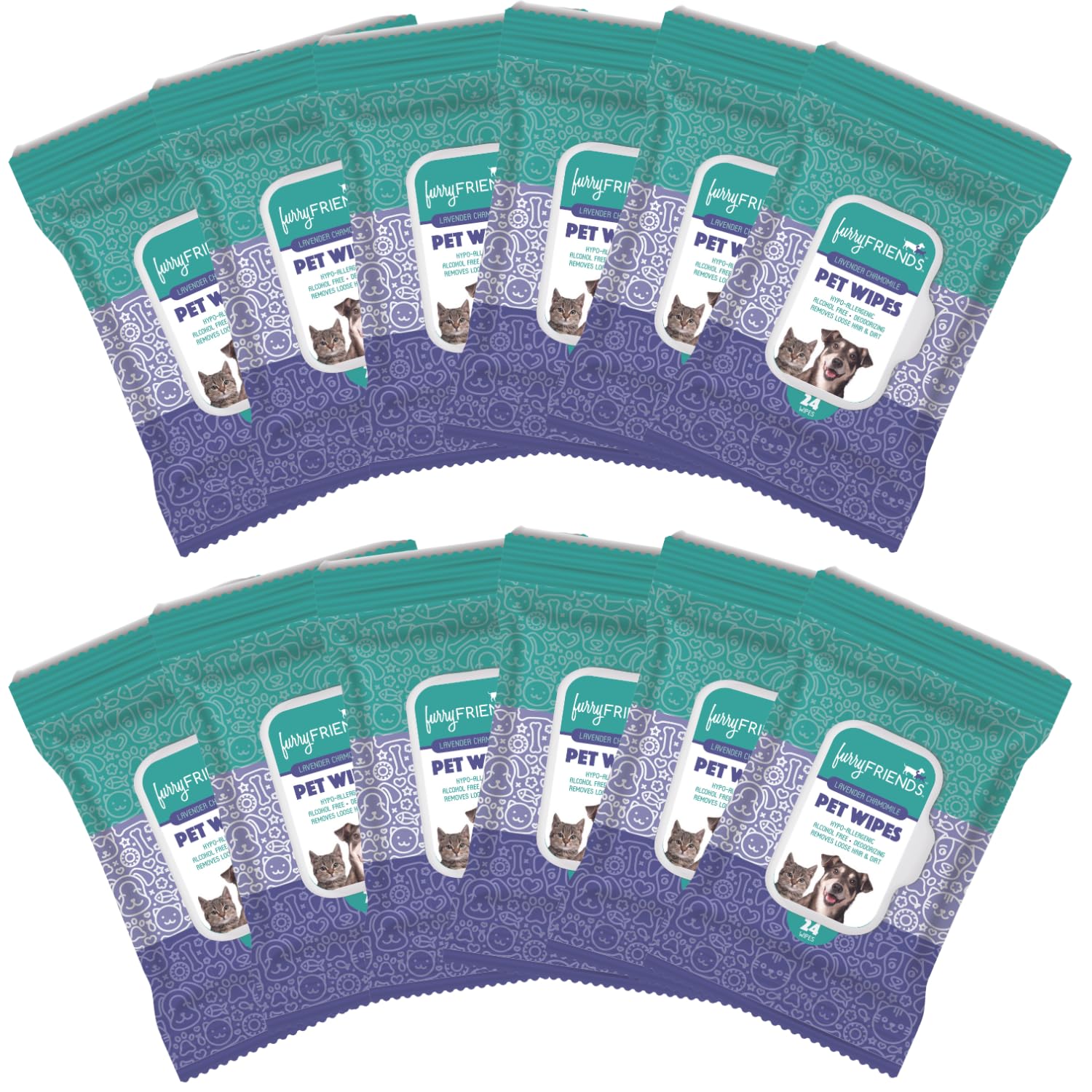 FurryFriends Pet Wipes | Lavender Chamomile Scented | Hypo-allergenic | Alcohol Free| Deodorizing | Removes Loose Hair & Dirt | Incredibly Clean | 12