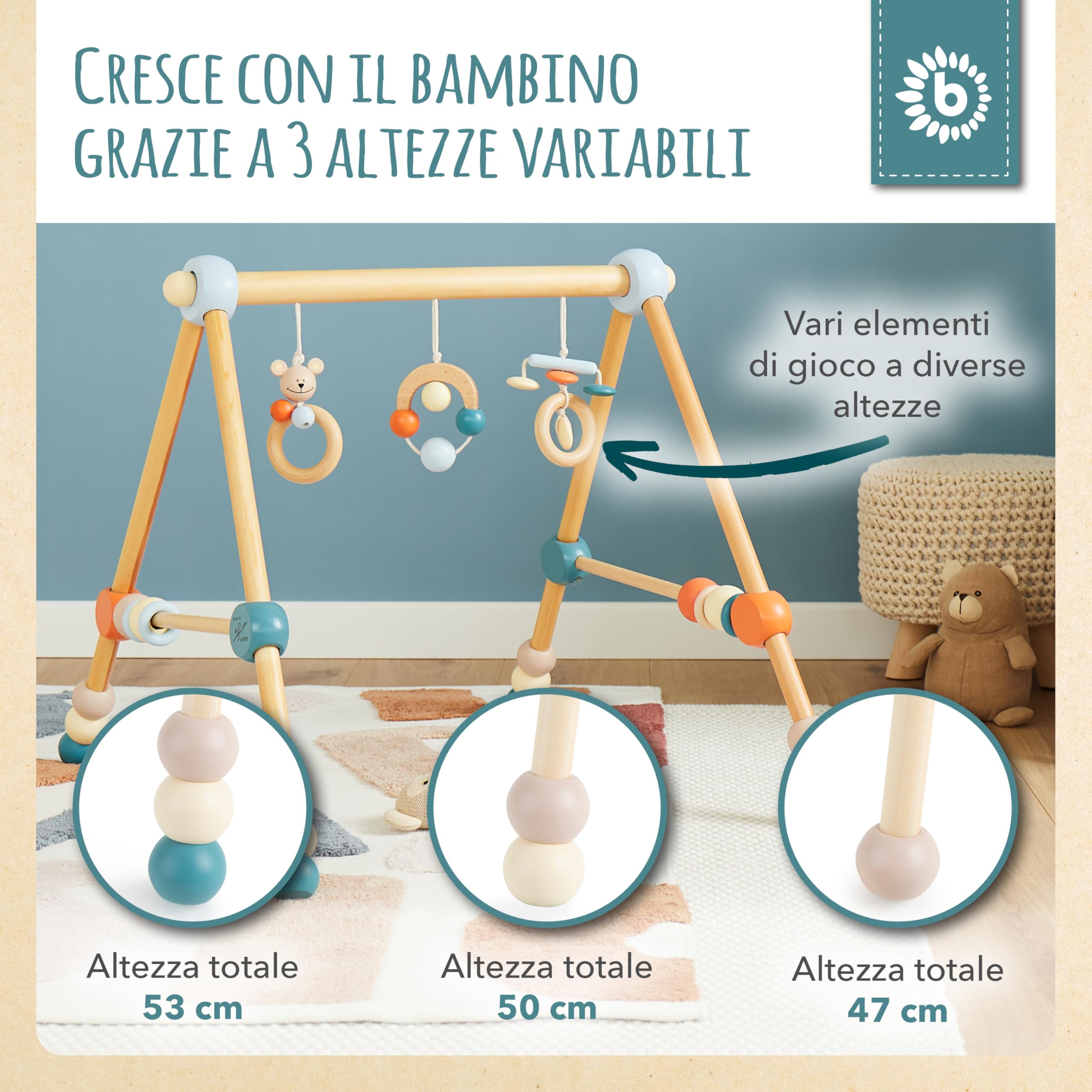 Bieco | bambini Palestrina neonato legno | palestra neonati | palestrina neonato montessori | tappeto sensoriale bambini | giocattoli legno neonati| giochi legno neonati | giocattoli legno neonati
