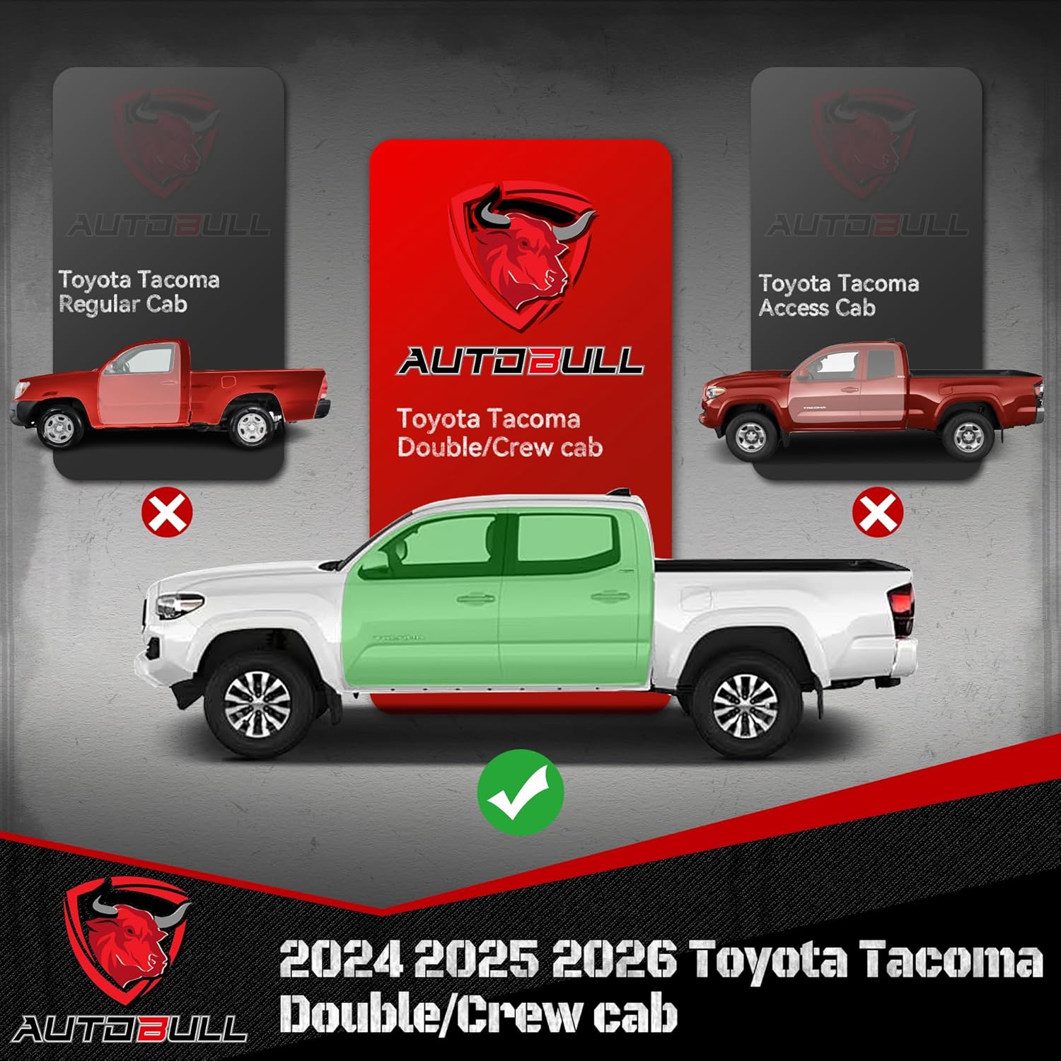 Running Boards Compatible with 2024 2025 2026 Toyota Tacoma Double/Crew Cab 4 Full Doors, 6" 2-Stairs Side Step Rails Coated Black Carbon Steel Nerf Bars