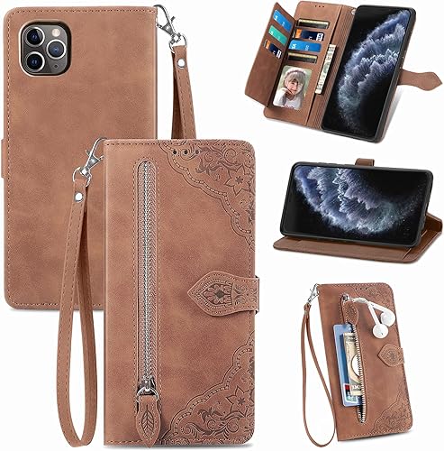 Furiet Compatible with iPhone 11 Pro 5.8 Wallet Case and Wrist Strap Lanyard Lea