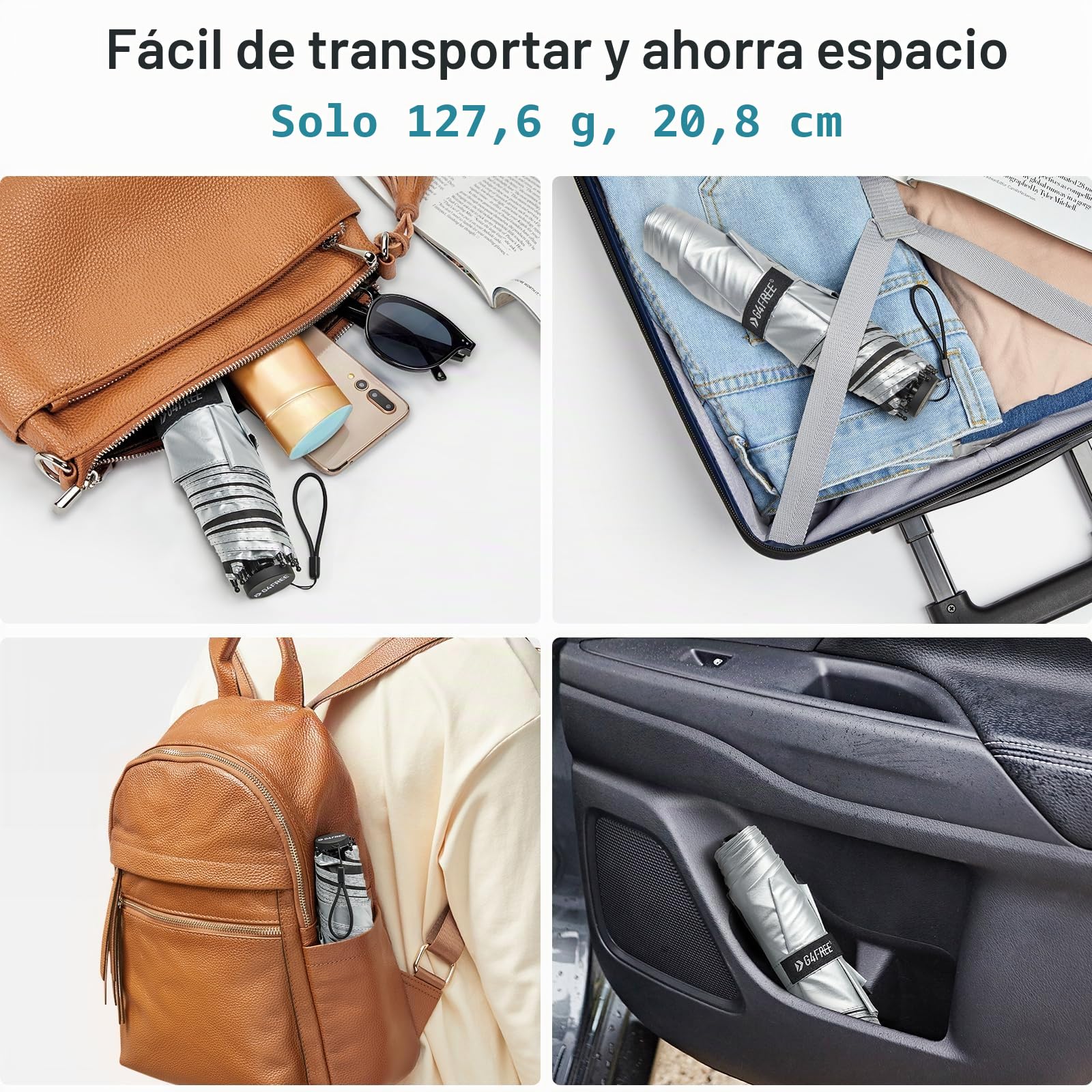 G4Free Paraguas de viaje compacto ultraligero UPF 50+ con protección UV, paraguas de fibra de carbono, súper delgado, pequeño