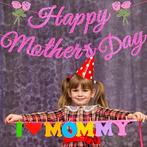 Miniatura 3 de Suministros de decoración de fiesta para el día de la madre con purpurina rosa con letrero de flores para el día de la madre, fiesta en casa,