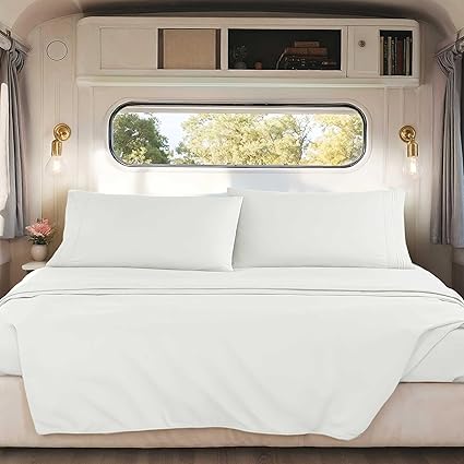 Nestl Off White Short Queen Sheets for RV, Hotel Luxury RV Queen Sheets Set, 4 Piece Fitted Bed Sheet Set and Pillowcases, Super Soft, Wrinkle-Free, and Breathable Camper Bedding
