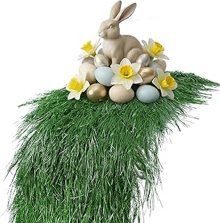 XLX TURF 13" x 36" Fake Grass Table Runner, Green Thatch Straw Mat for St. Patrick's Day, Easter ...