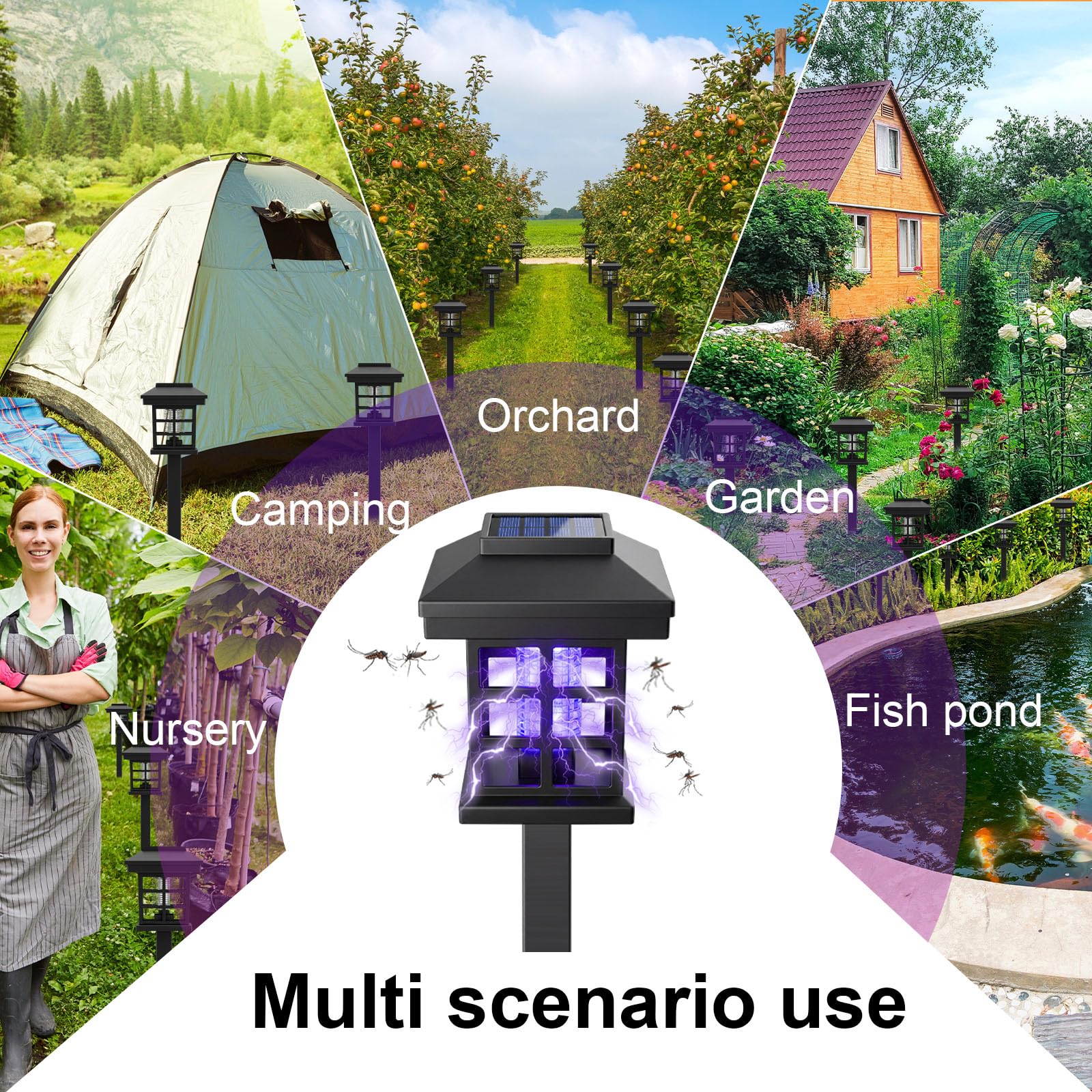 4 Stück Solar Insektenvernichter Outdoor Wasserdicht 2 in 1 Mückenzapper Solarbetriebene Mückenfalle Abwehr Lampe tötet Insekten LED-Lampe mit weiß-violettem Licht für Garten, Terrasse, Hof
