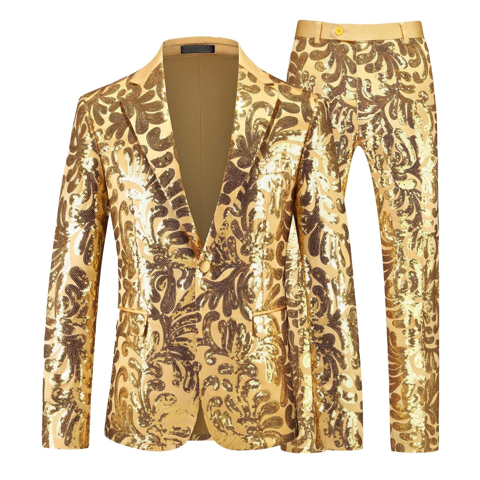 2025 Set Jacke + Hose Herren Mit Pailletten Goldenes Kleid Tanz Kleid Männlich Blazer Für Events Curvy Samt Hochzeit Moderne Kleidung Bequeme Prom Anzüge Arbeit Für Abend