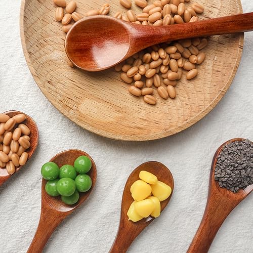 Miniatura 5 de HANSGO 12 cucharas pequeñas de madera, mini cucharas de sal de madera de 5 pulgadas, cuchara de degustación, cuchara de sopa de madera, cuchara de
