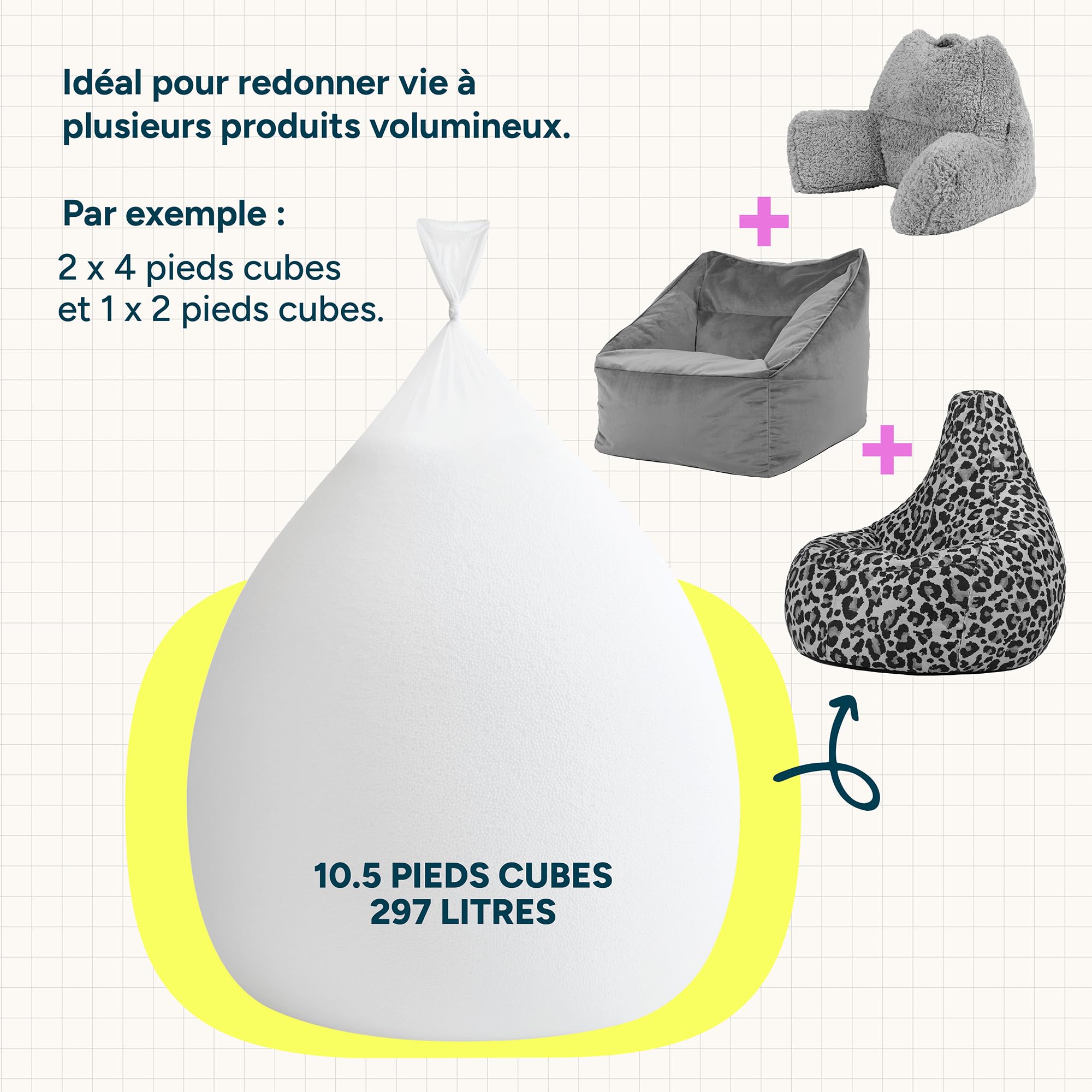 Icon Remplissage Pouf, 10.5 Pieds Cubes, 297 litres, Blanc, Billes Polystyrène pour Remplissage Pouf, Perles en EPS Rembourrage, Fabriqué en Europe