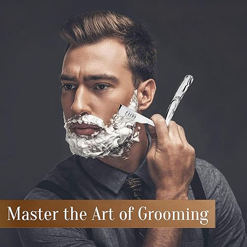 Miniatura 108 de Facón - Maquinilla de afeitar recta para hombre, kit profesional de afeitar de borde recto con 100 cuchillas, afeitadora barbero japonesa de acero
