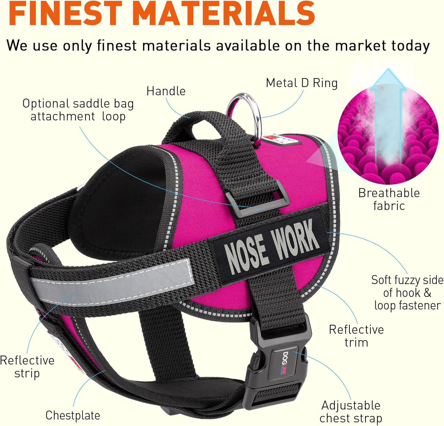Dogline Vest Harness for Dogs and 2 Removable Nose Work Patches, Small/18 to 25", Pink