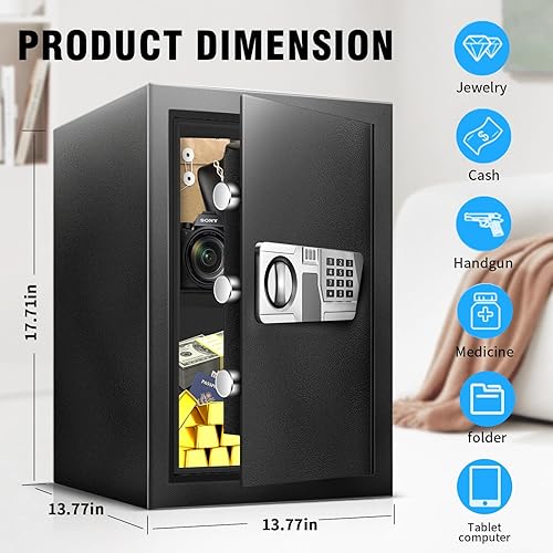 Miniatura 8 de TOTOY Caja de seguridad ignífuga de 2.5 pies cúbicos para documentos del hogar con alimentación externa tipo C, caja de seguridad de acero con