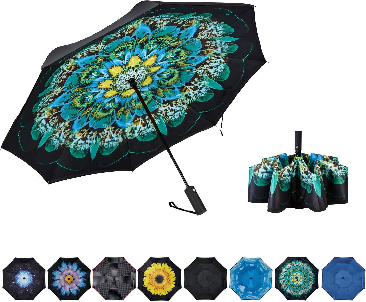 Inverted Umbrella Double Layer Automatic Folding Reserve Umbrella Windproof UV Protection for Rain Car Travel Outdoor Men Women